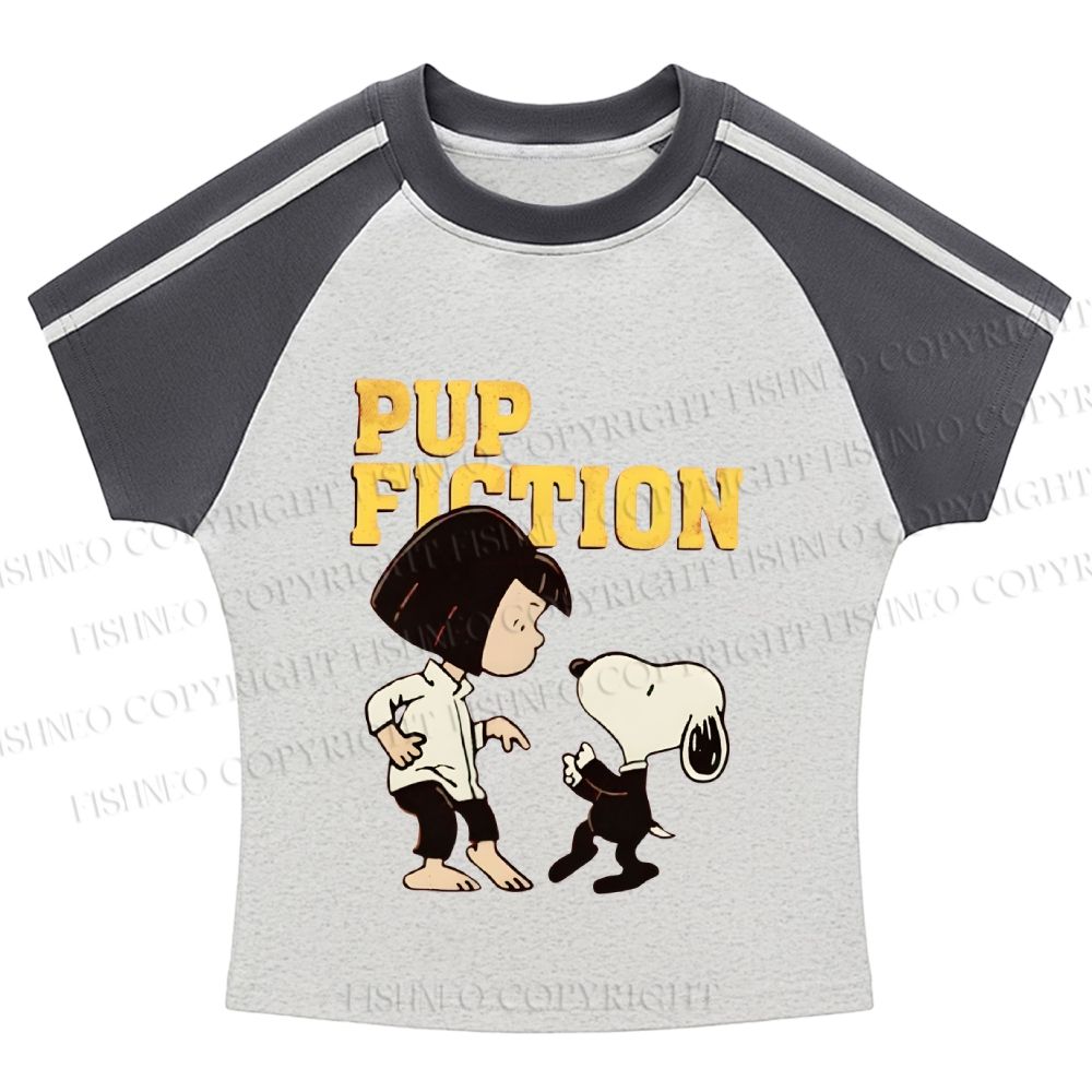 Pup Fiction Snoopy Hot girl color-blocked striped raglan sleeve short sleeve