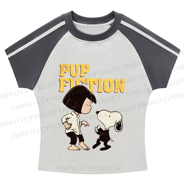 Pup Fiction Snoopy Hot girl color-blocked striped raglan sleeve short sleeve