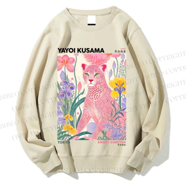 Unisex Yayoi Kusama Pink Cheetah Printed Sweatshirt
