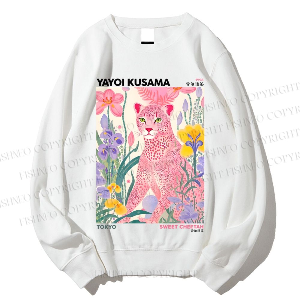 Unisex Yayoi Kusama Pink Cheetah Printed Sweatshirt