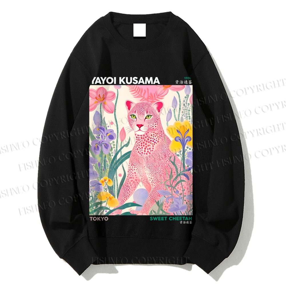 Unisex Yayoi Kusama Pink Cheetah Printed Sweatshirt
