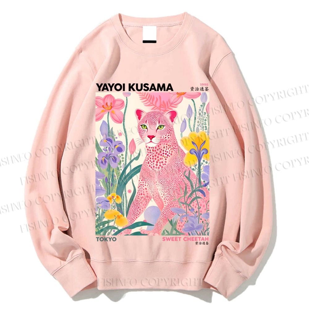 Unisex Yayoi Kusama Pink Cheetah Printed Sweatshirt