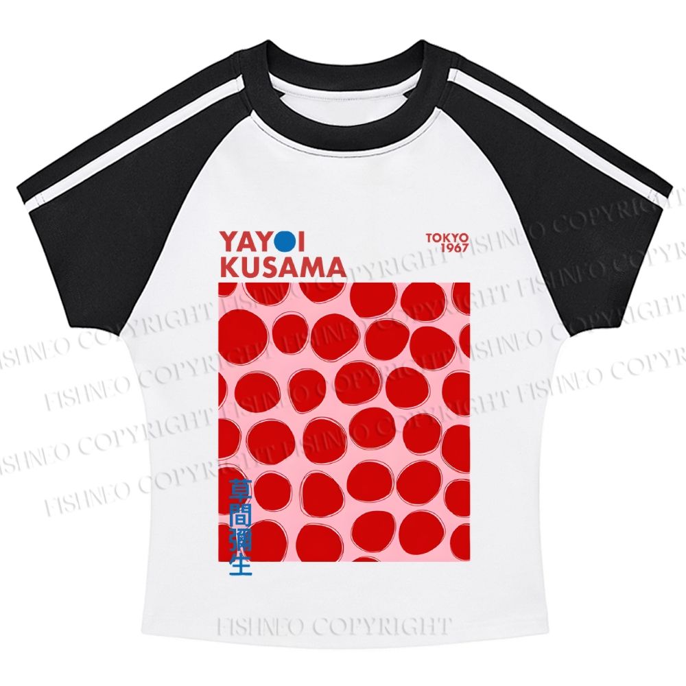 Yayoi Kusama Red Dots Hot girl color-blocked striped raglan sleeve short sleeve