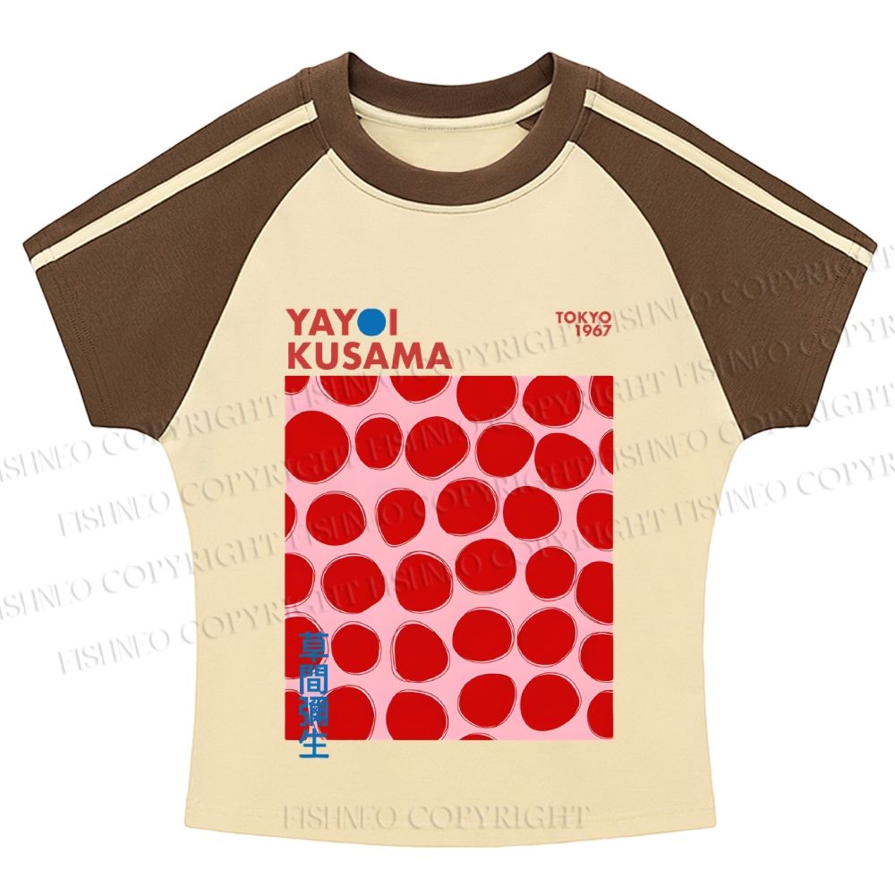 Yayoi Kusama Red Dots Hot girl color-blocked striped raglan sleeve short sleeve