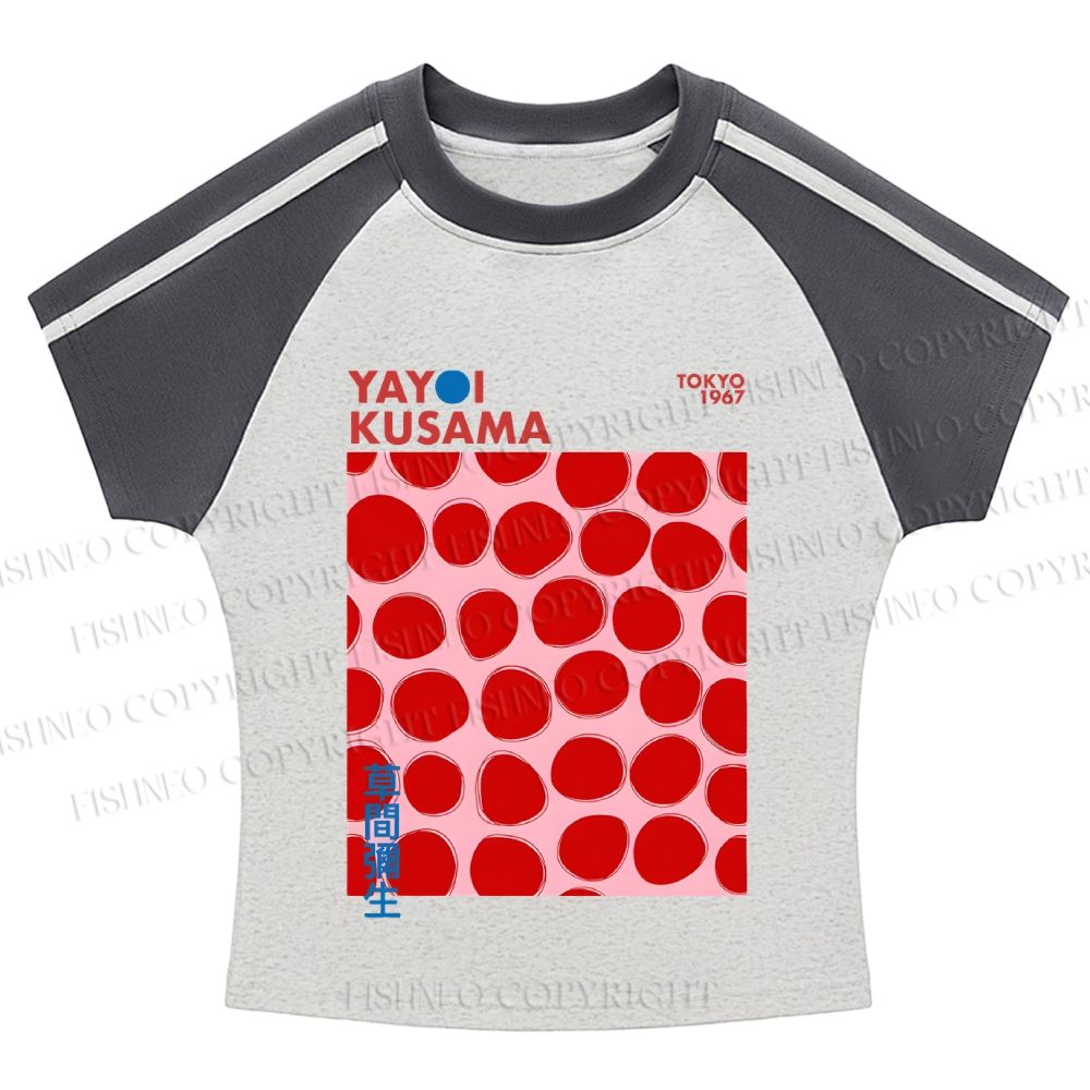 Yayoi Kusama Red Dots Hot girl color-blocked striped raglan sleeve short sleeve