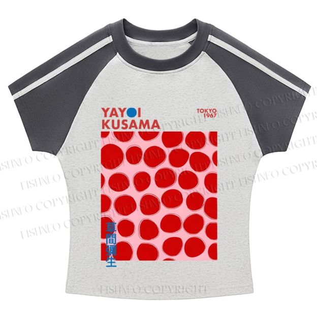 Yayoi Kusama Red Dots Hot girl color-blocked striped raglan sleeve short sleeve