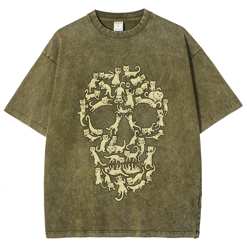 Cat Skull Vintage Washed T-shirt