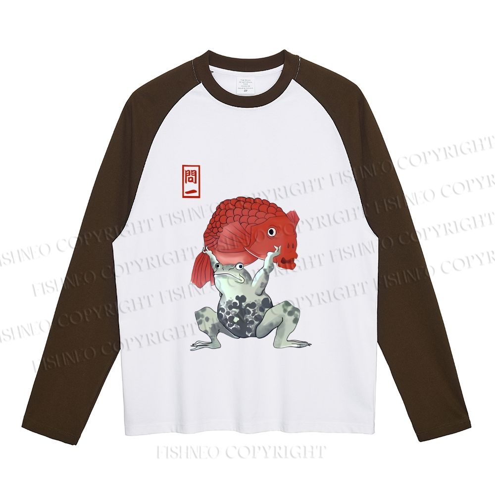 Frog Carrying A Red Fish Neutral Color-Blocked Raglan Commuter Sweatshirt