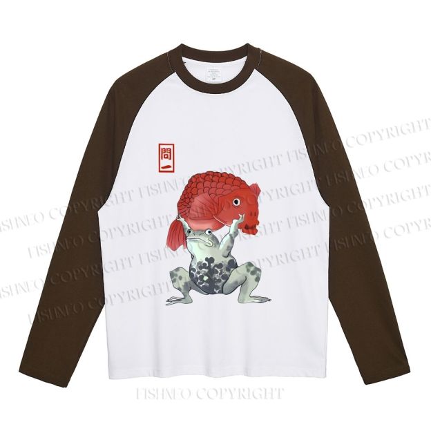 Frog Carrying A Red Fish Neutral Color-Blocked Raglan Commuter Sweatshirt