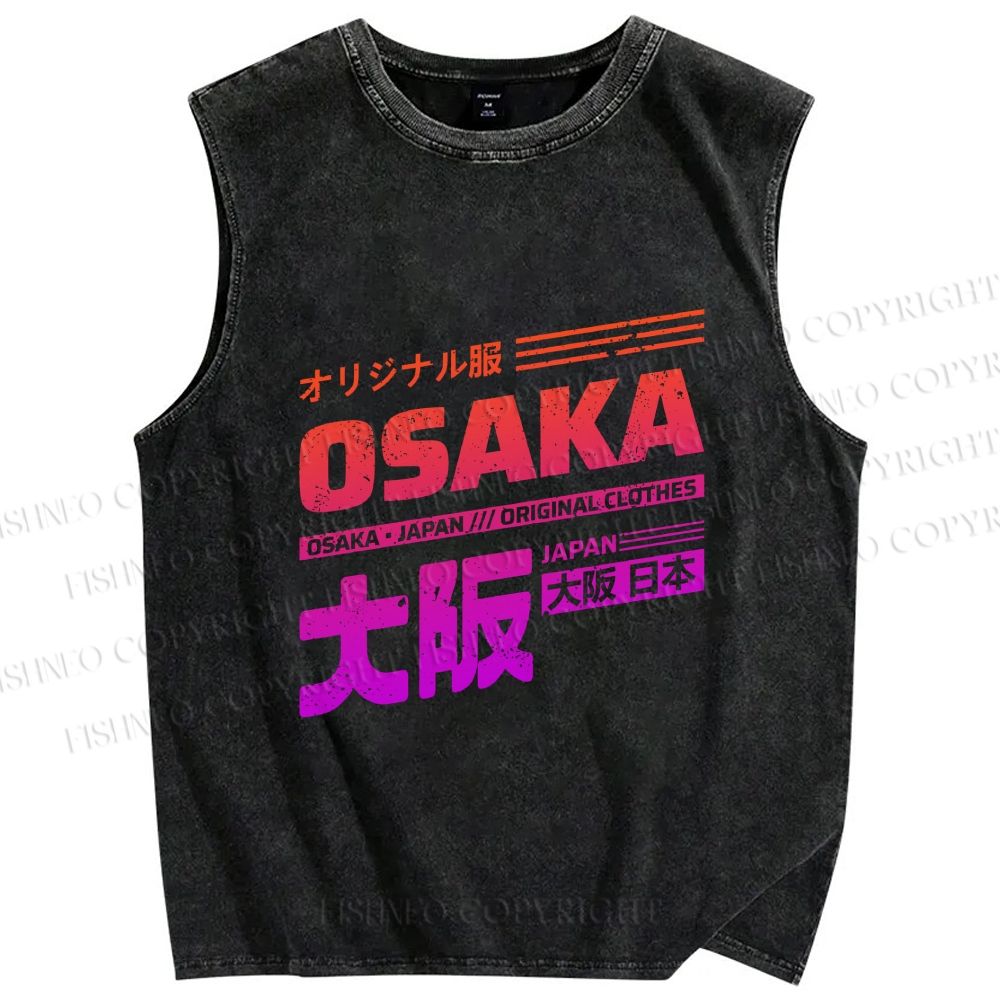 Unisex Japan Osaka Sign Printed Washed Tank Top