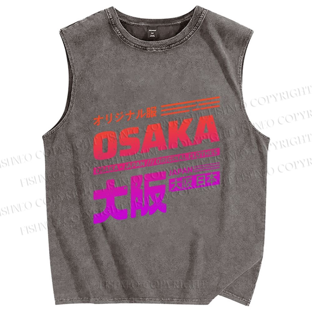 Unisex Japan Osaka Sign Printed Washed Tank Top
