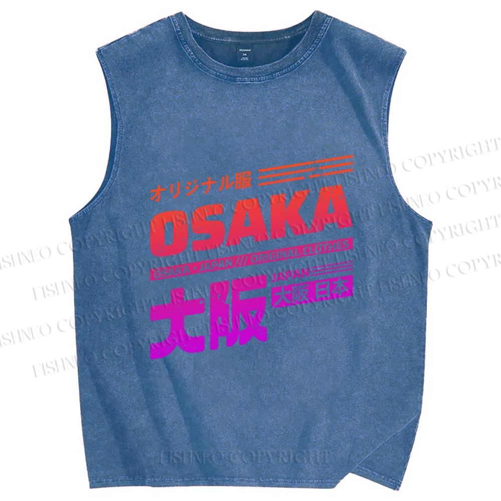 Unisex Japan Osaka Sign Printed Washed Tank Top