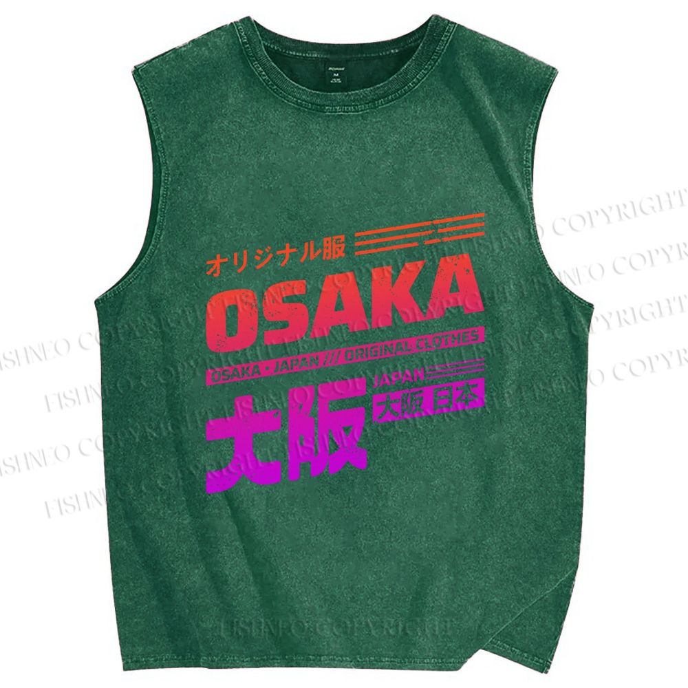 Unisex Japan Osaka Sign Printed Washed Tank Top