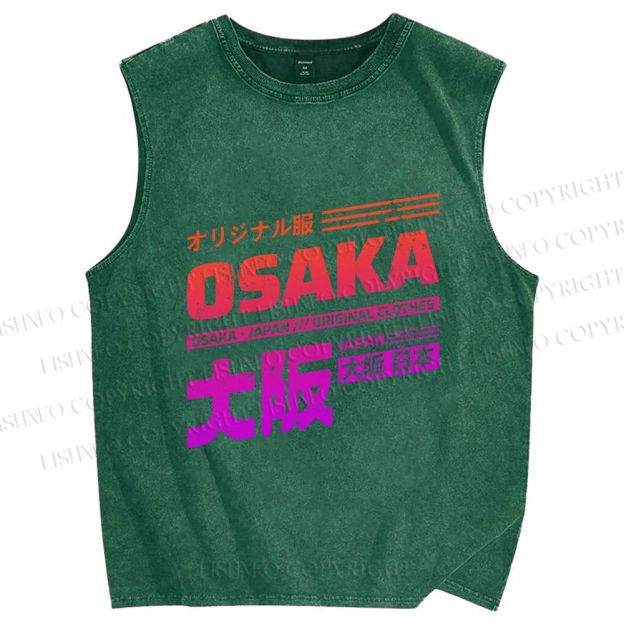 Unisex Japan Osaka Sign Printed Washed Tank Top