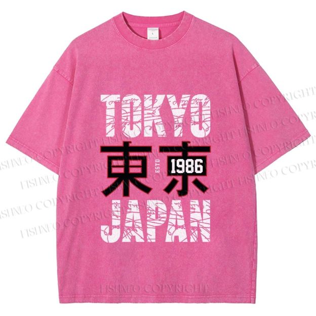 Unisex Tokyo Japan Printed Washed Tee