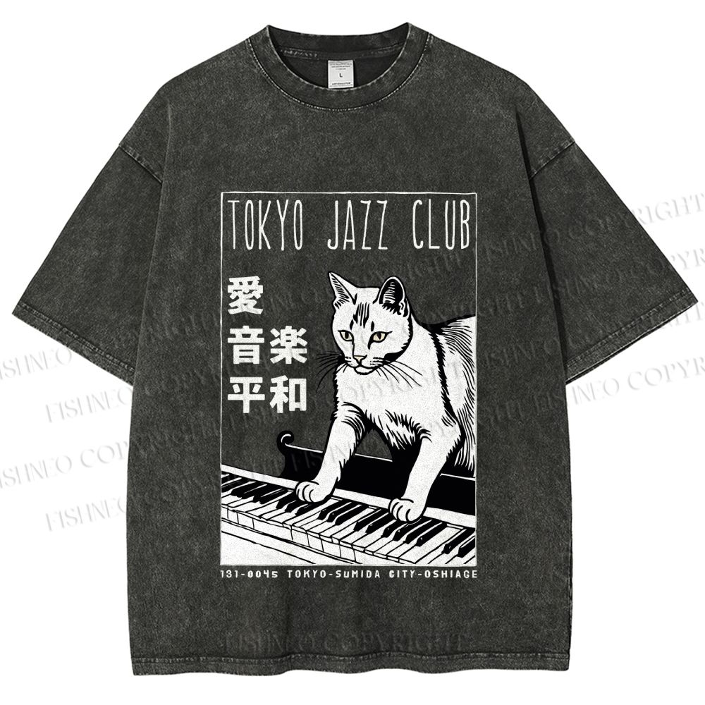Unisex Tokyo Jazz Club Printed Washed Tee
