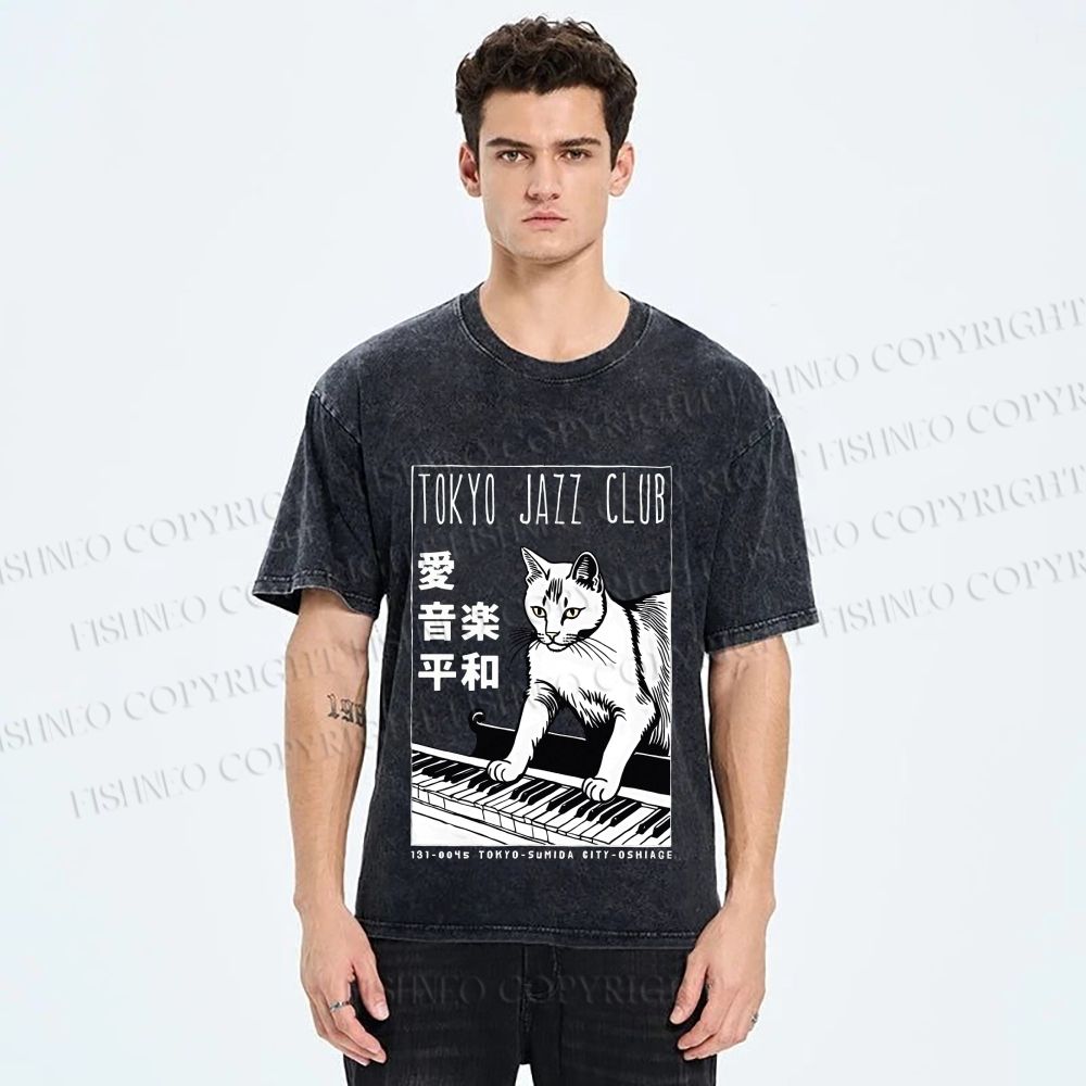 Unisex Tokyo Jazz Club Printed Washed Tee