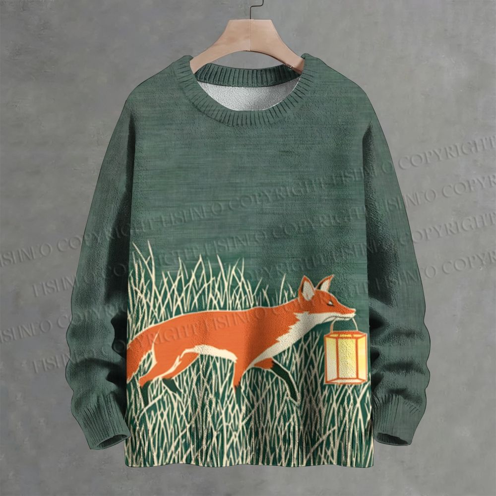 Vintage Fox Holding a Lamp Crew Neck Sweater