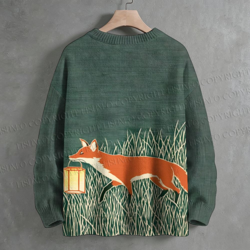 Vintage Fox Holding a Lamp Crew Neck Sweater