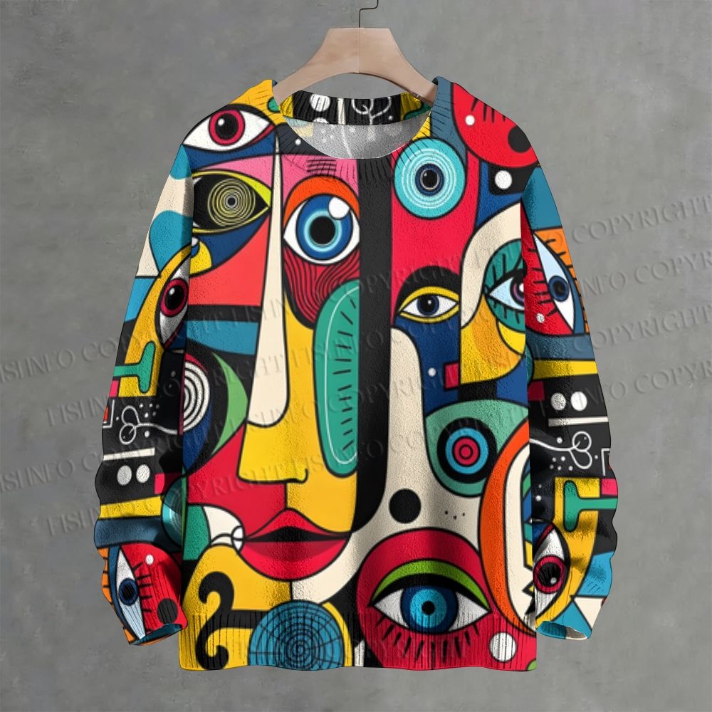 Multicolor Graffiti Color Crew Neck Sweater
