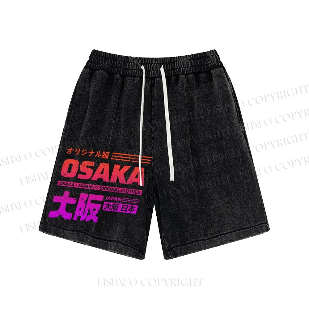 Unisex Japan Osaka Sign Washed Shorts
