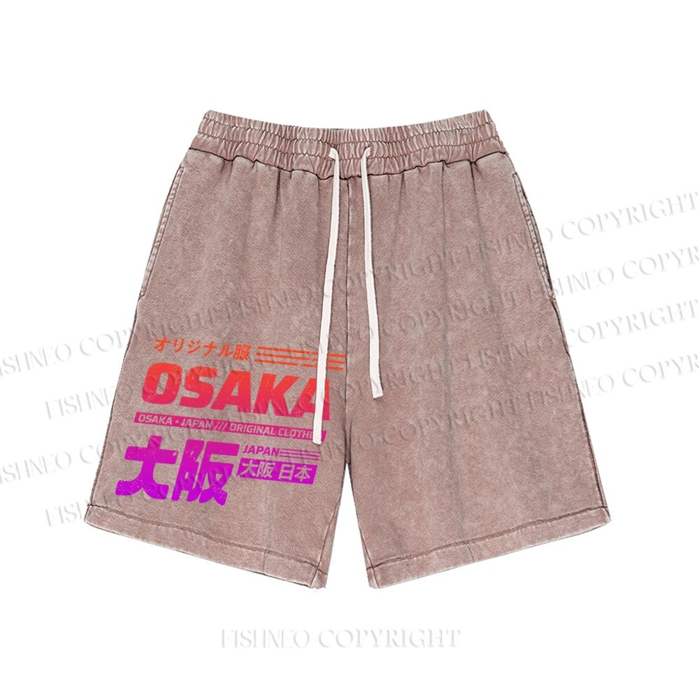 Unisex Japan Osaka Sign Washed Shorts