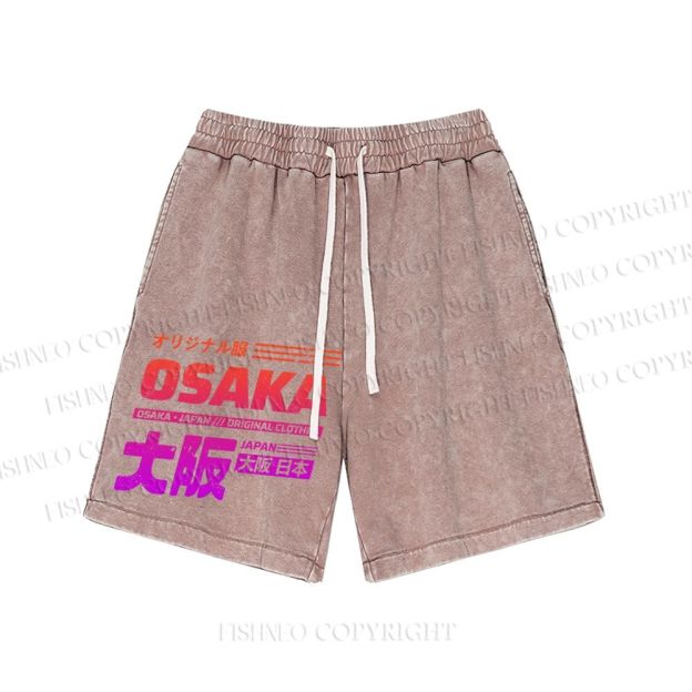 Unisex Japan Osaka Sign Washed Shorts