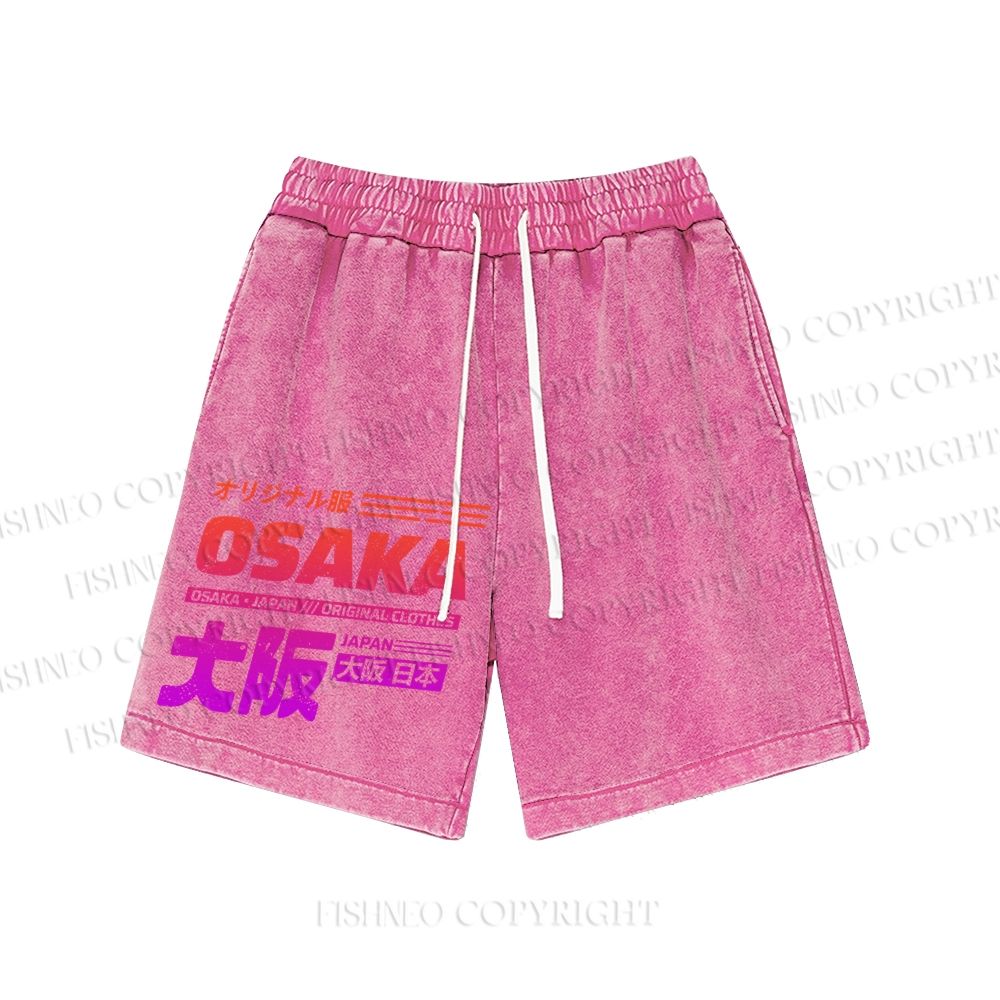 Unisex Japan Osaka Sign Washed Shorts