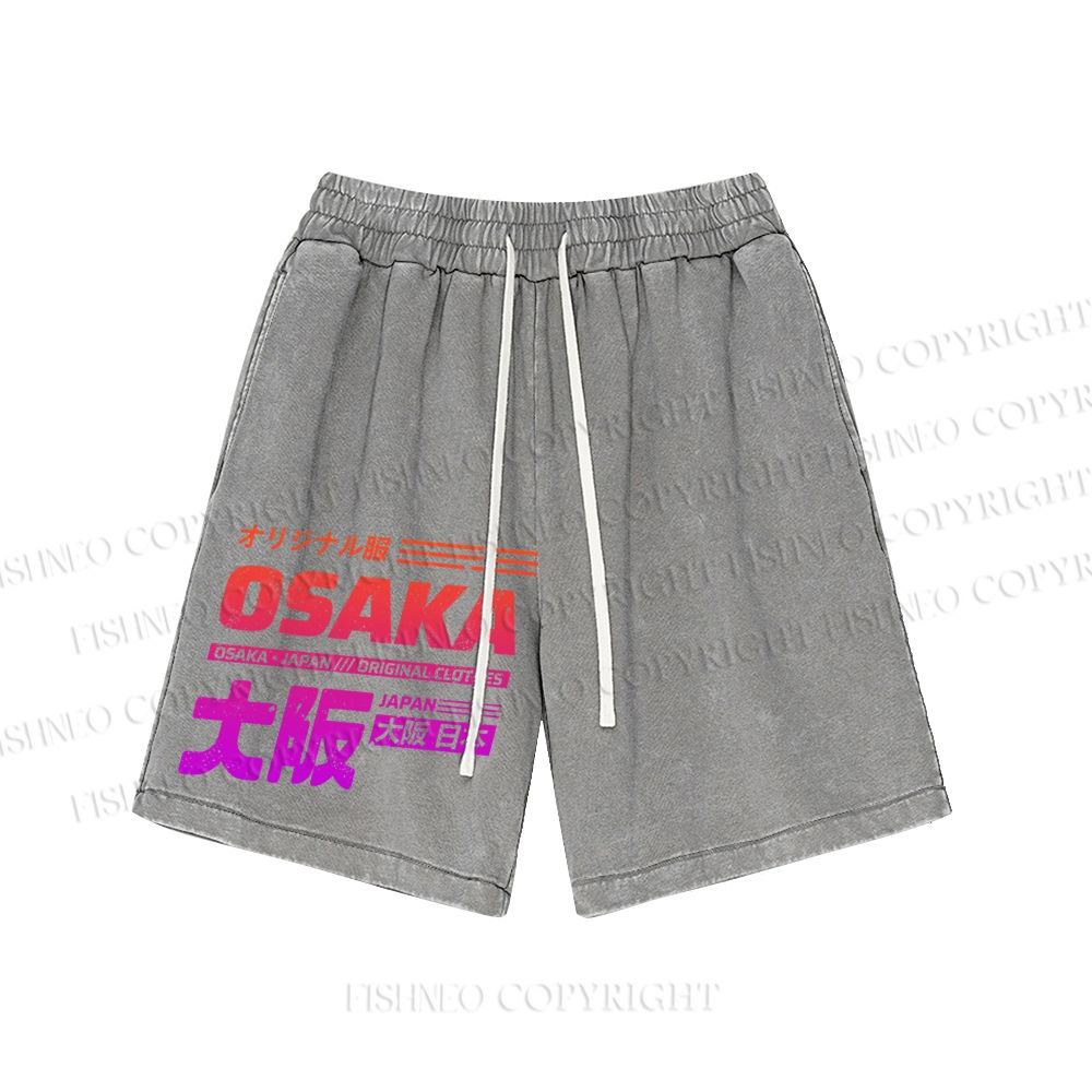 Unisex Japan Osaka Sign Washed Shorts