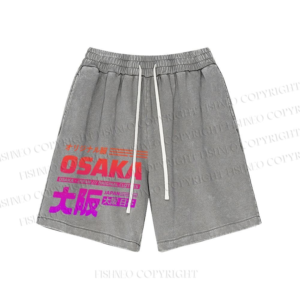 Unisex Japan Osaka Sign Washed Shorts