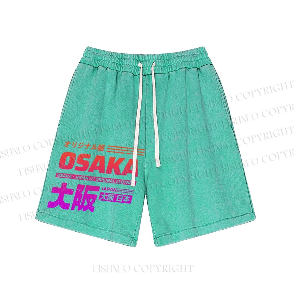 Unisex Japan Osaka Sign Washed Shorts