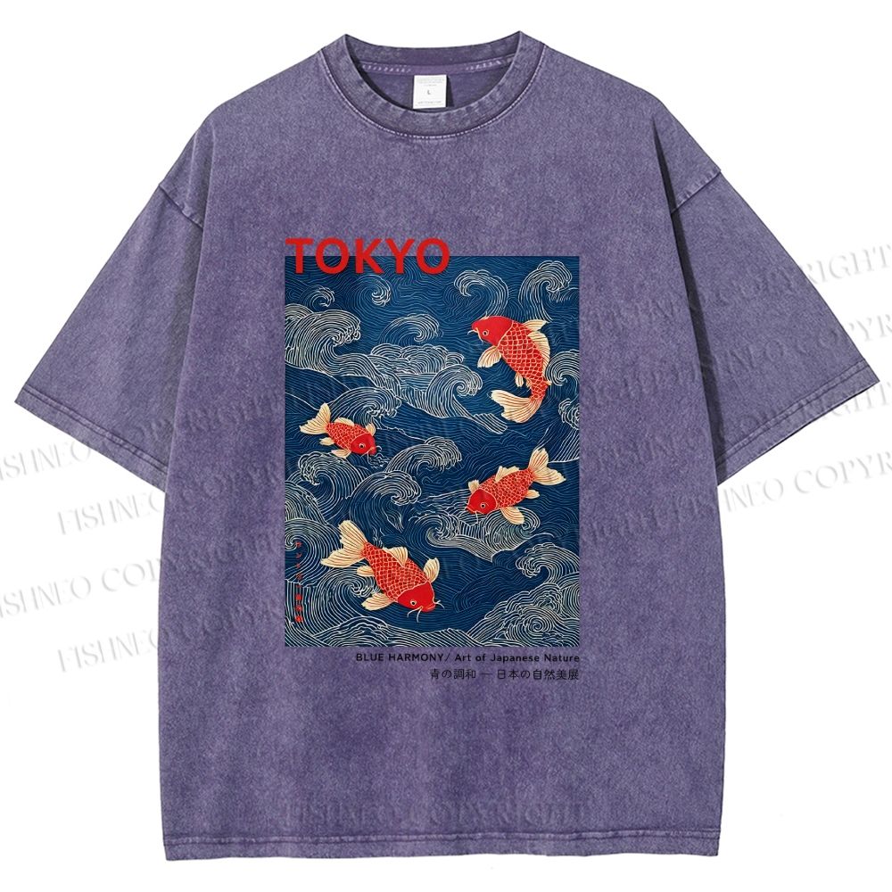 Unisex Tokyo Koi Printed Washed Tee