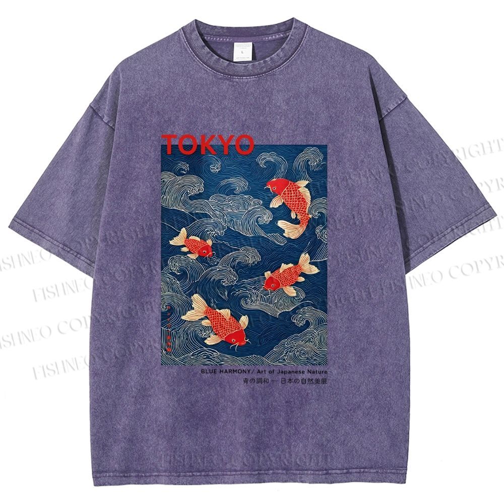 Unisex Tokyo Koi Printed Washed Tee