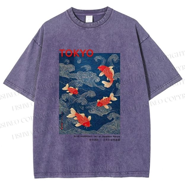 Unisex Tokyo Koi Printed Washed Tee