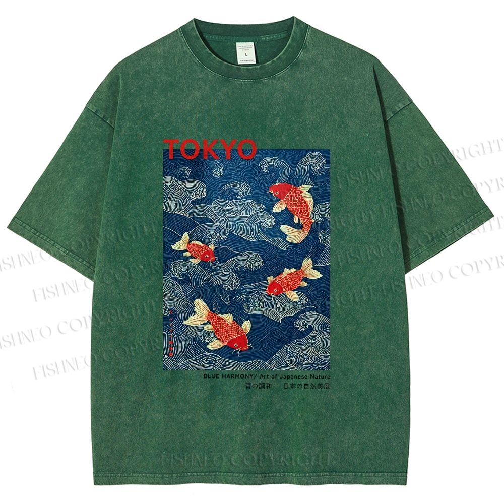 Unisex Tokyo Koi Printed Washed Tee