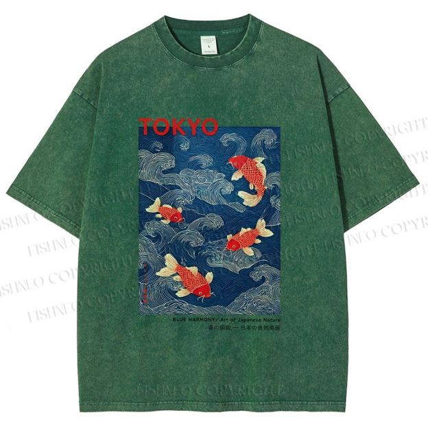 Unisex Tokyo Koi Printed Washed Tee