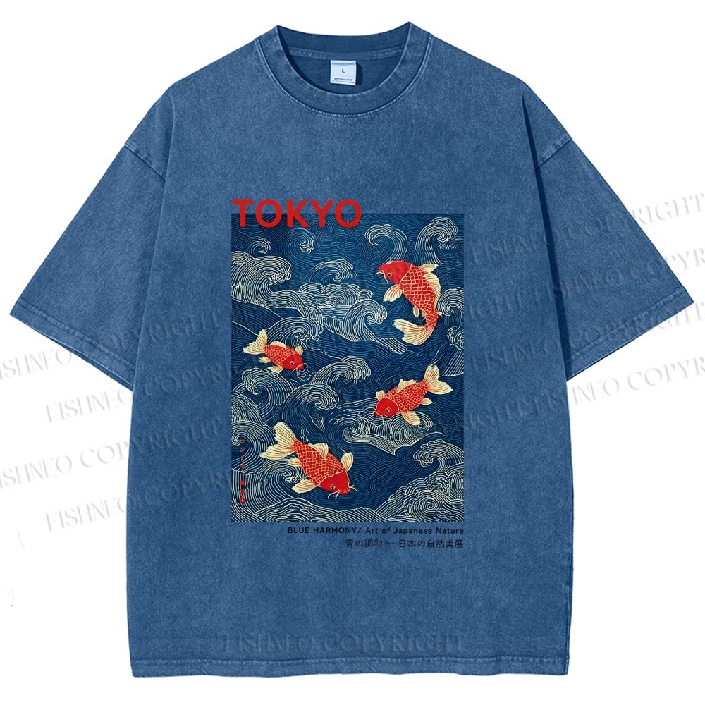 Unisex Tokyo Koi Printed Washed Tee