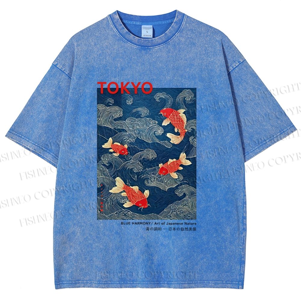 Unisex Tokyo Koi Printed Washed Tee
