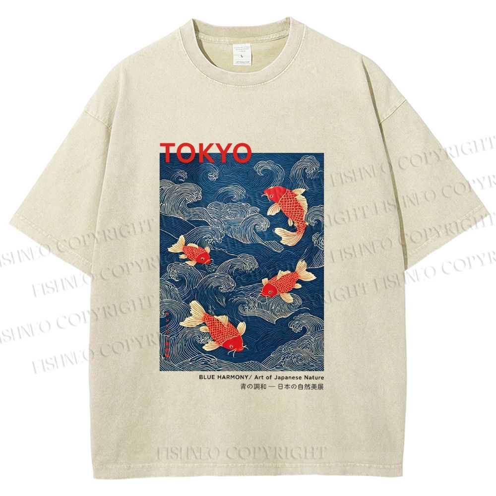 Unisex Tokyo Koi Printed Washed Tee