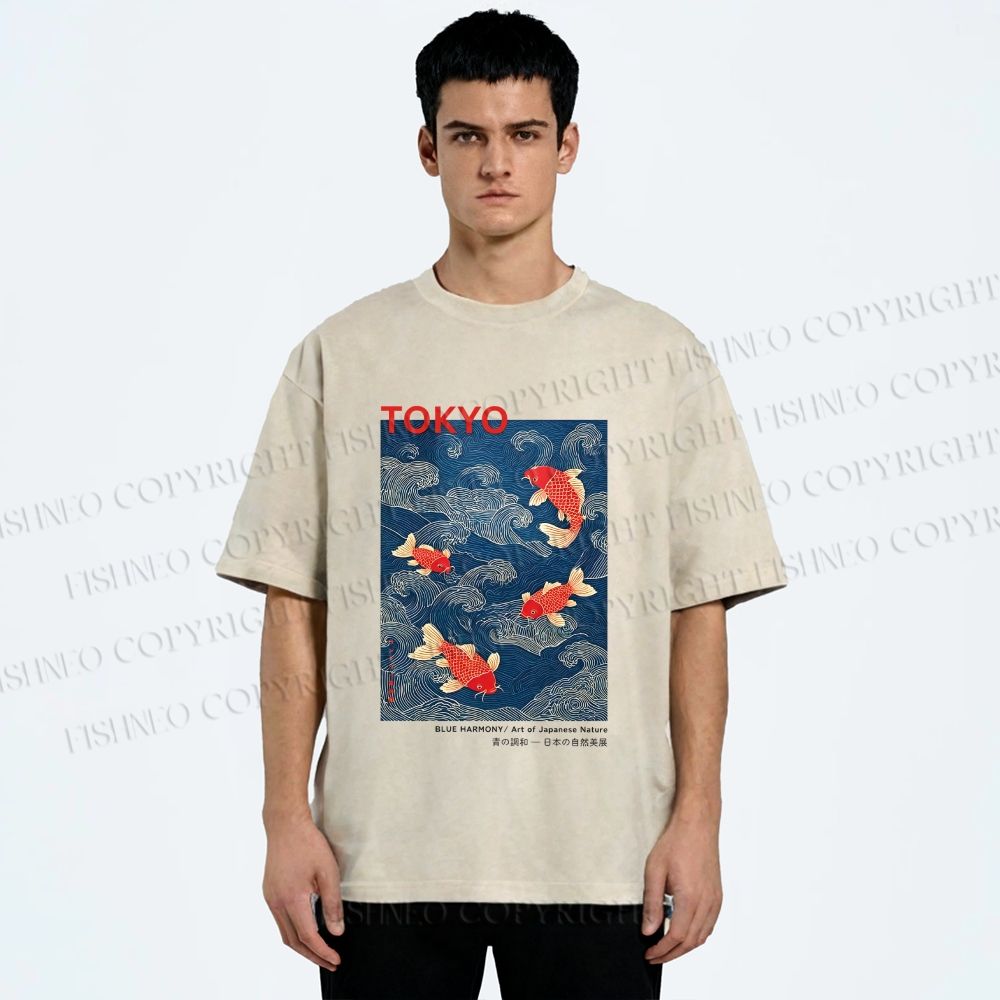 Unisex Tokyo Koi Printed Washed Tee