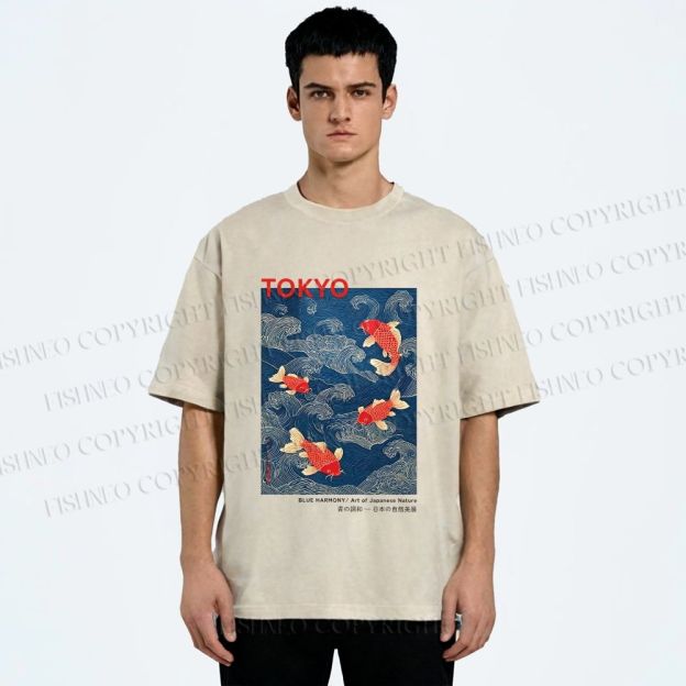 Unisex Tokyo Koi Printed Washed Tee
