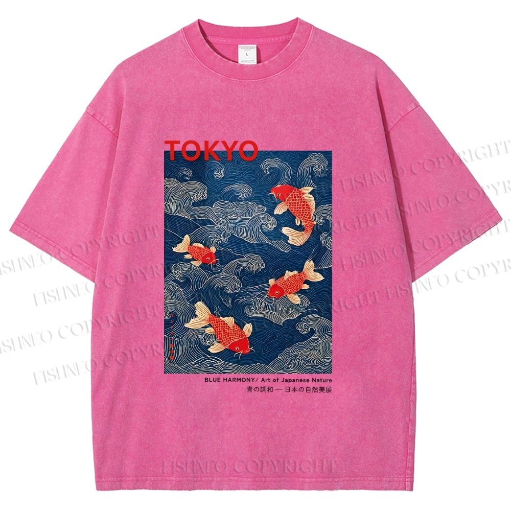 Unisex Tokyo Koi Printed Washed Tee