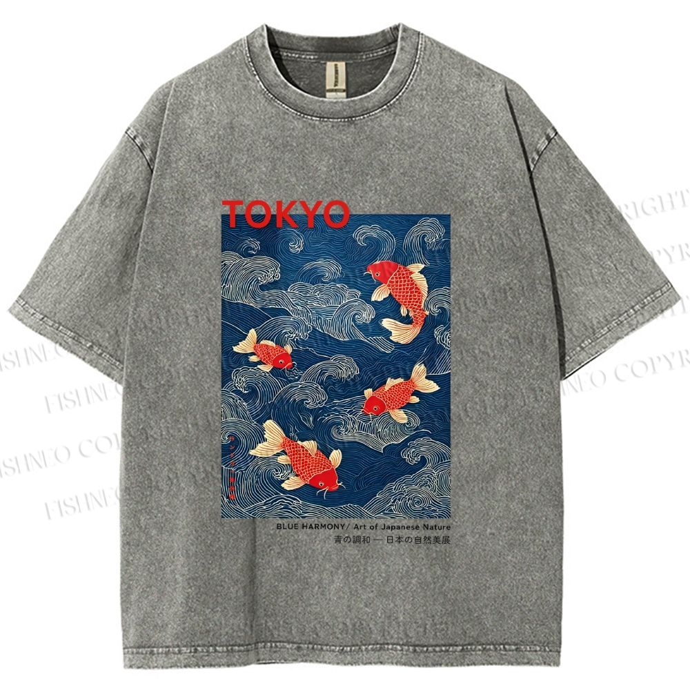 Unisex Tokyo Koi Printed Washed Tee