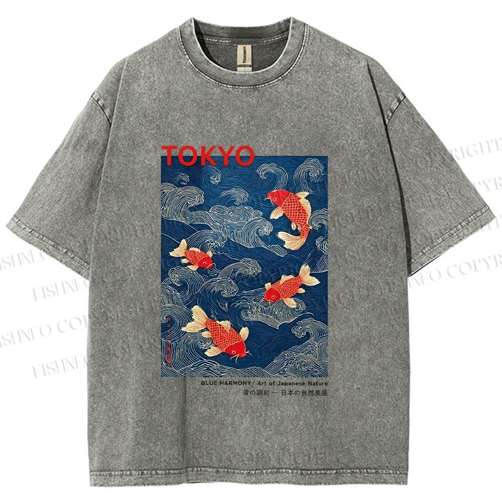Unisex Tokyo Koi Printed Washed Tee