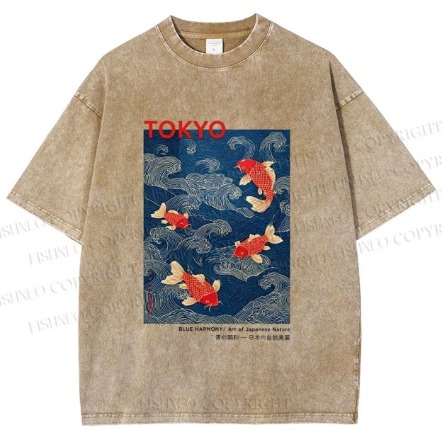 Unisex Tokyo Koi Printed Washed Tee