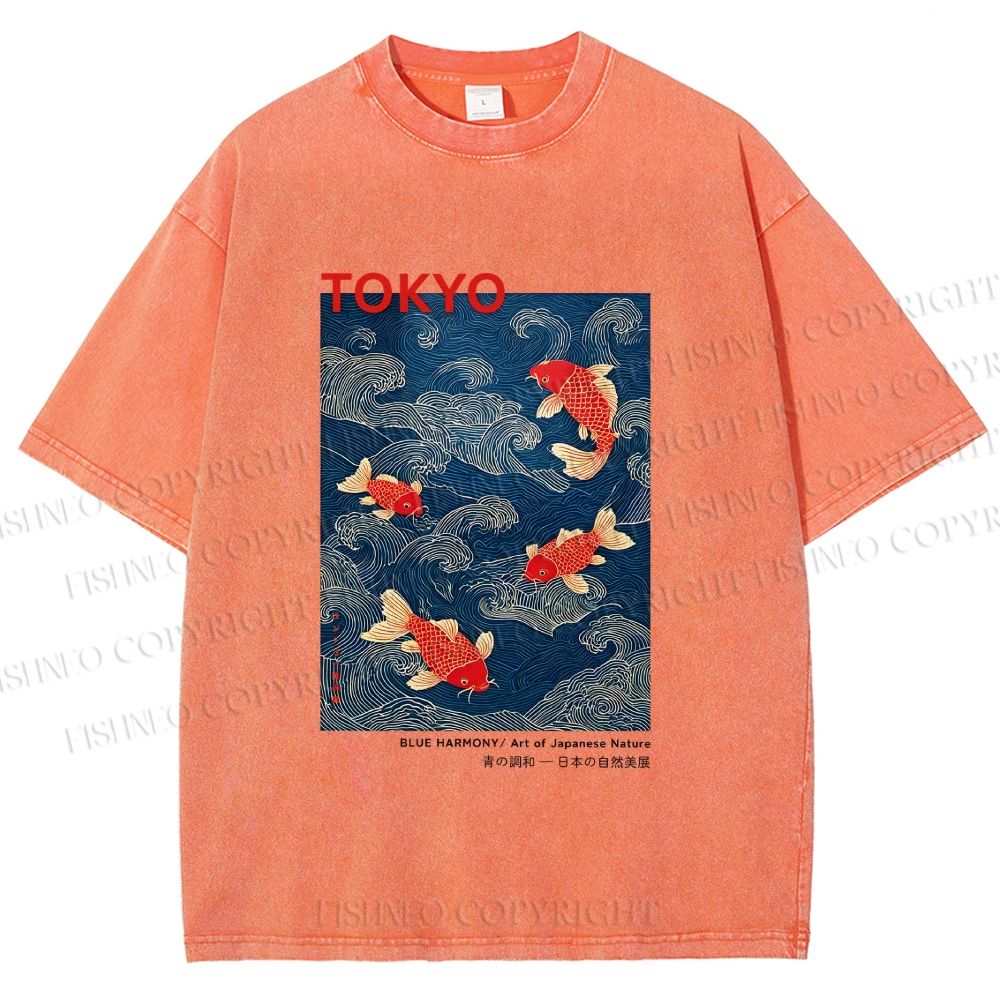 Unisex Tokyo Koi Printed Washed Tee