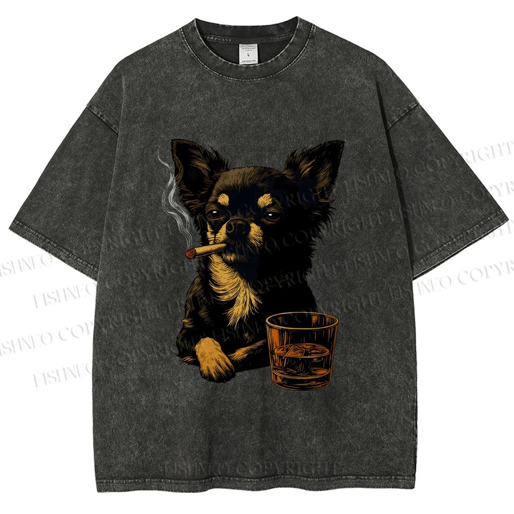 Smoking Chihuahua Vintage Washed T-shirt