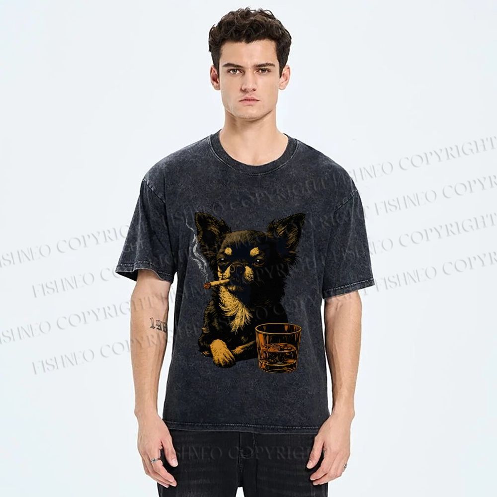 Smoking Chihuahua Vintage Washed T-shirt