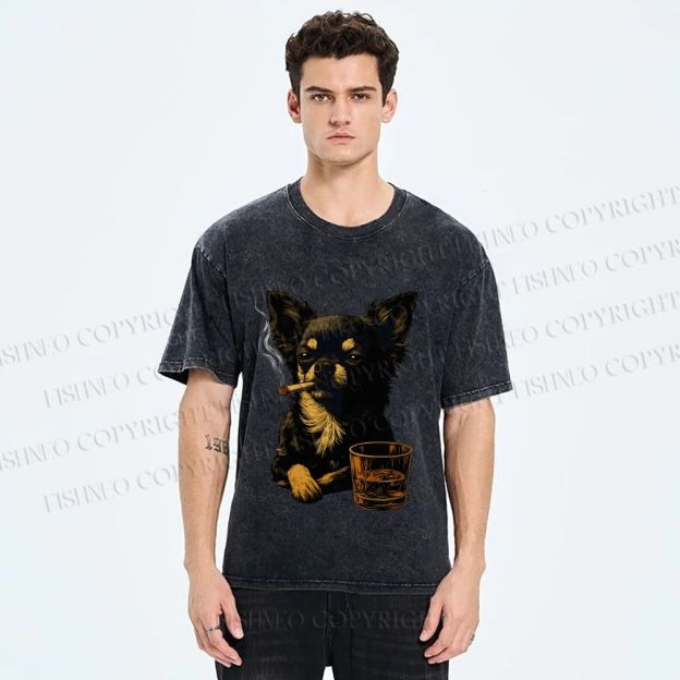Smoking Chihuahua Vintage Washed T-shirt
