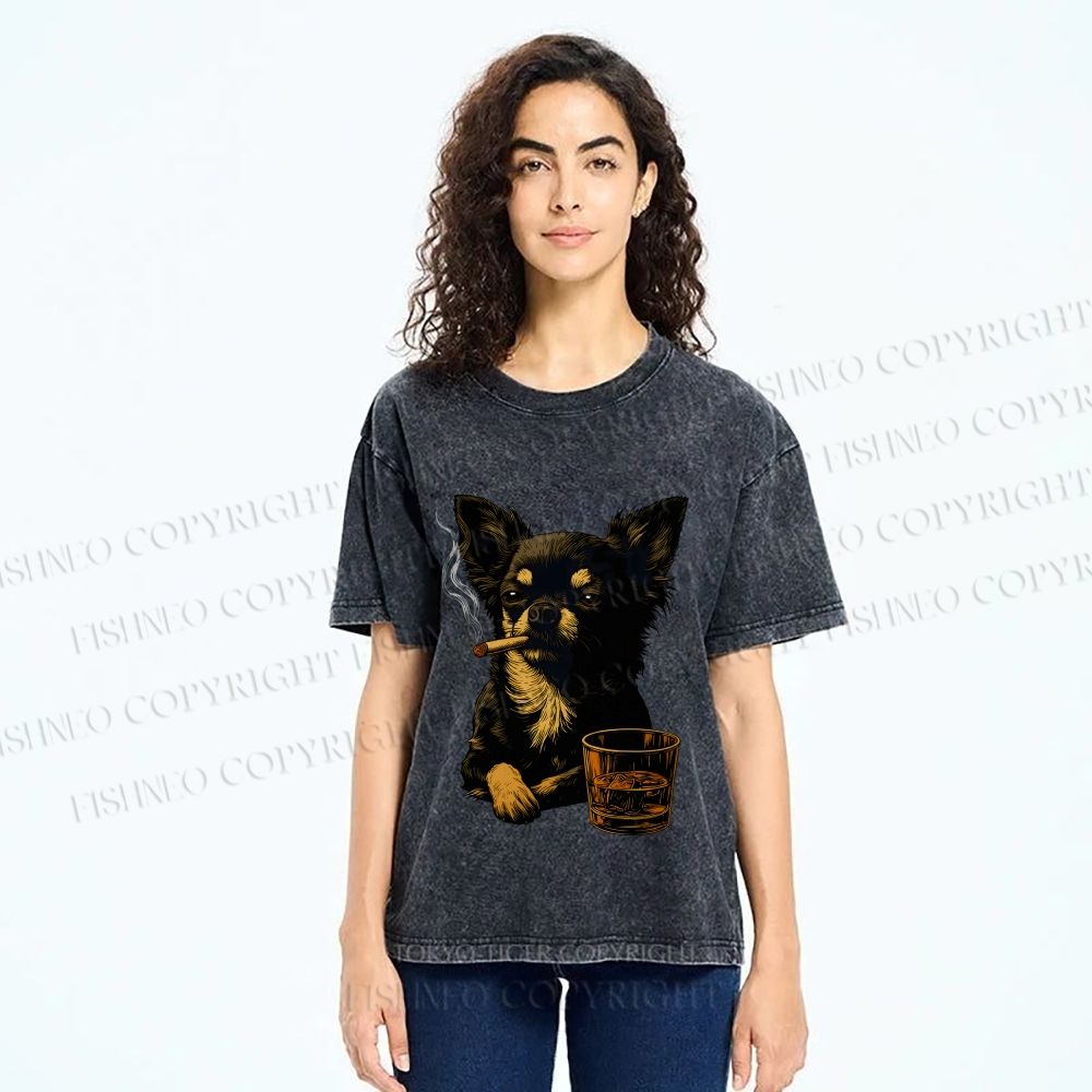 Smoking Chihuahua Vintage Washed T-shirt